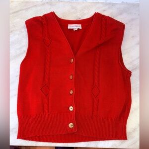 100% cotton vintage Red Button-Up Sweater Vest
